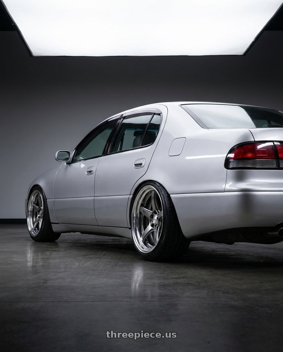 1995 lexus gs300 with Work T5R 2P 5x114.3 18x8.5 +18 GT SILVER wheels rear three quarter view slight stretch tires