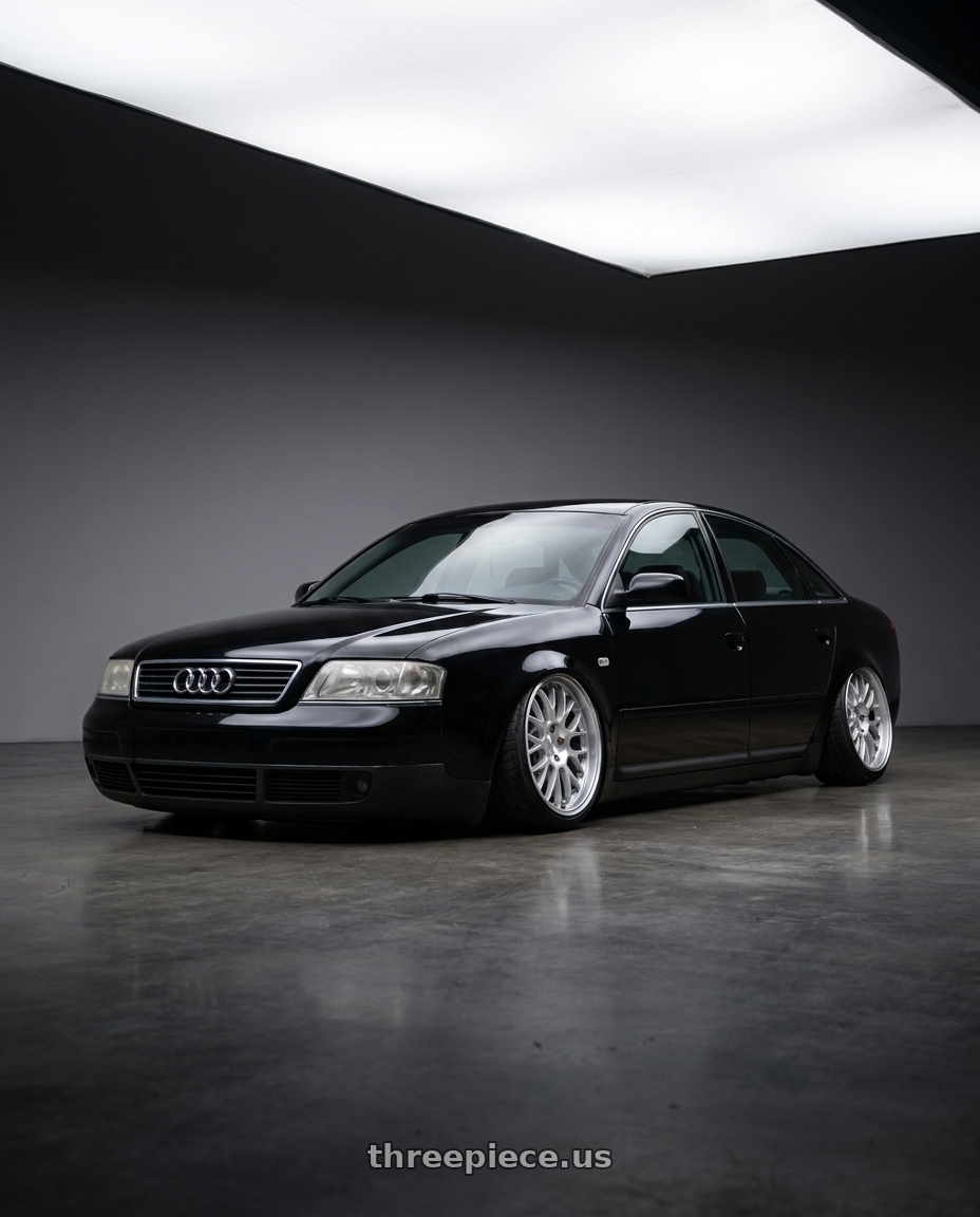 bagged 1999 audi a6 c5  with Rotiform RC204 PHX 5X112 19x10 +40 GLOSS SILVER W/ MACHINED FACE wheels