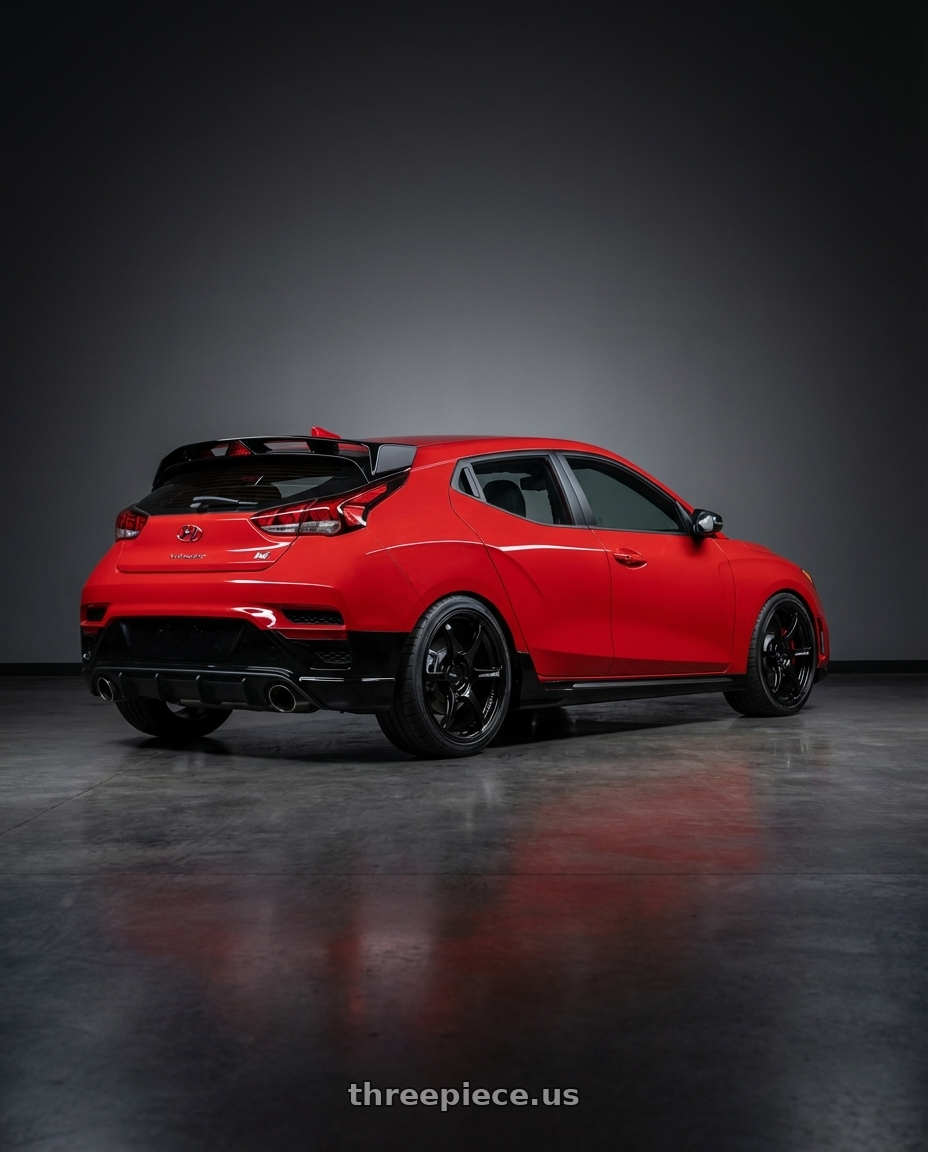 2022 Hyundai Veloster N with Advan RGIII 5x114.3 19x10.5+25 Gloss Black wheels rear three quarter view square tires