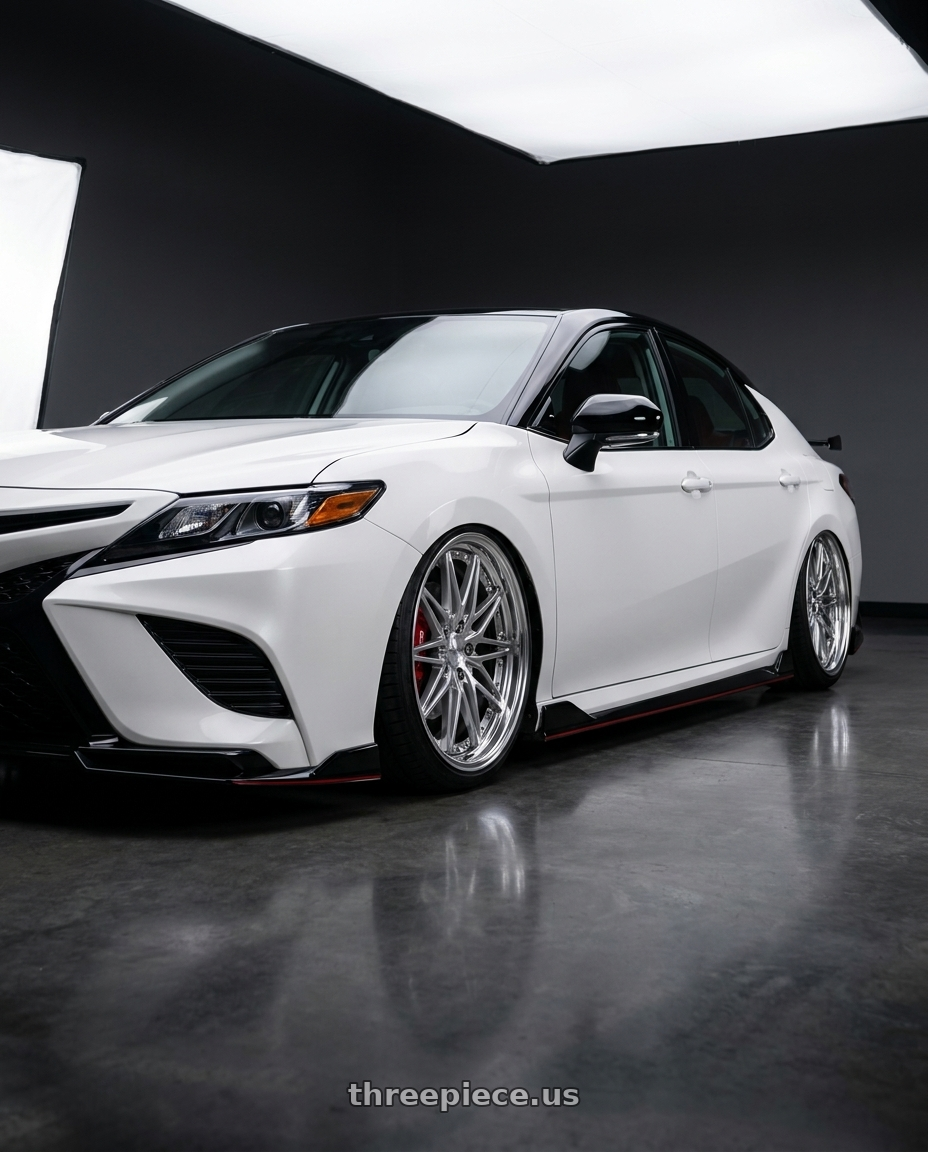 2021 Camry TRD v6 with Work Schwert Sg1 5x114.3 19x9.5+22 A Disk Glim Silver wheels