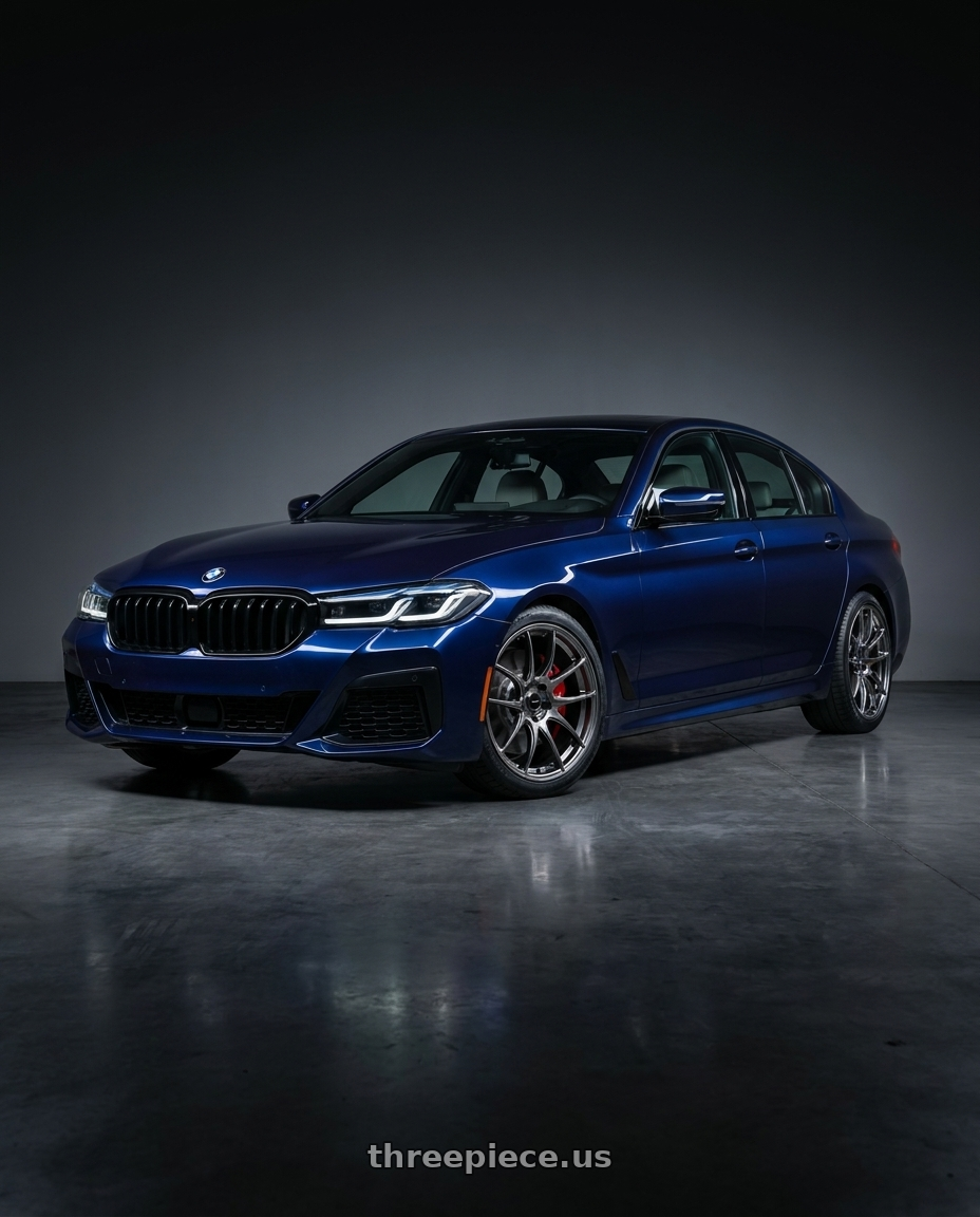 2023 bmw m550i xdrive tanzanite blue with Vors TR4 5x112 19x9.5  +22 Hyper Black wheels