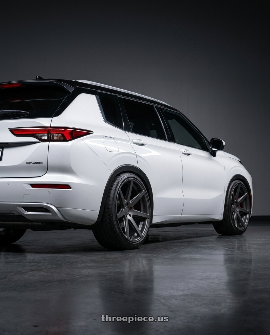 2024 mitsubishi outlander with Rohana RC7 5x114.3 20x9+32 Matte Graphite wheels rear three quarter view extreme stretch tires