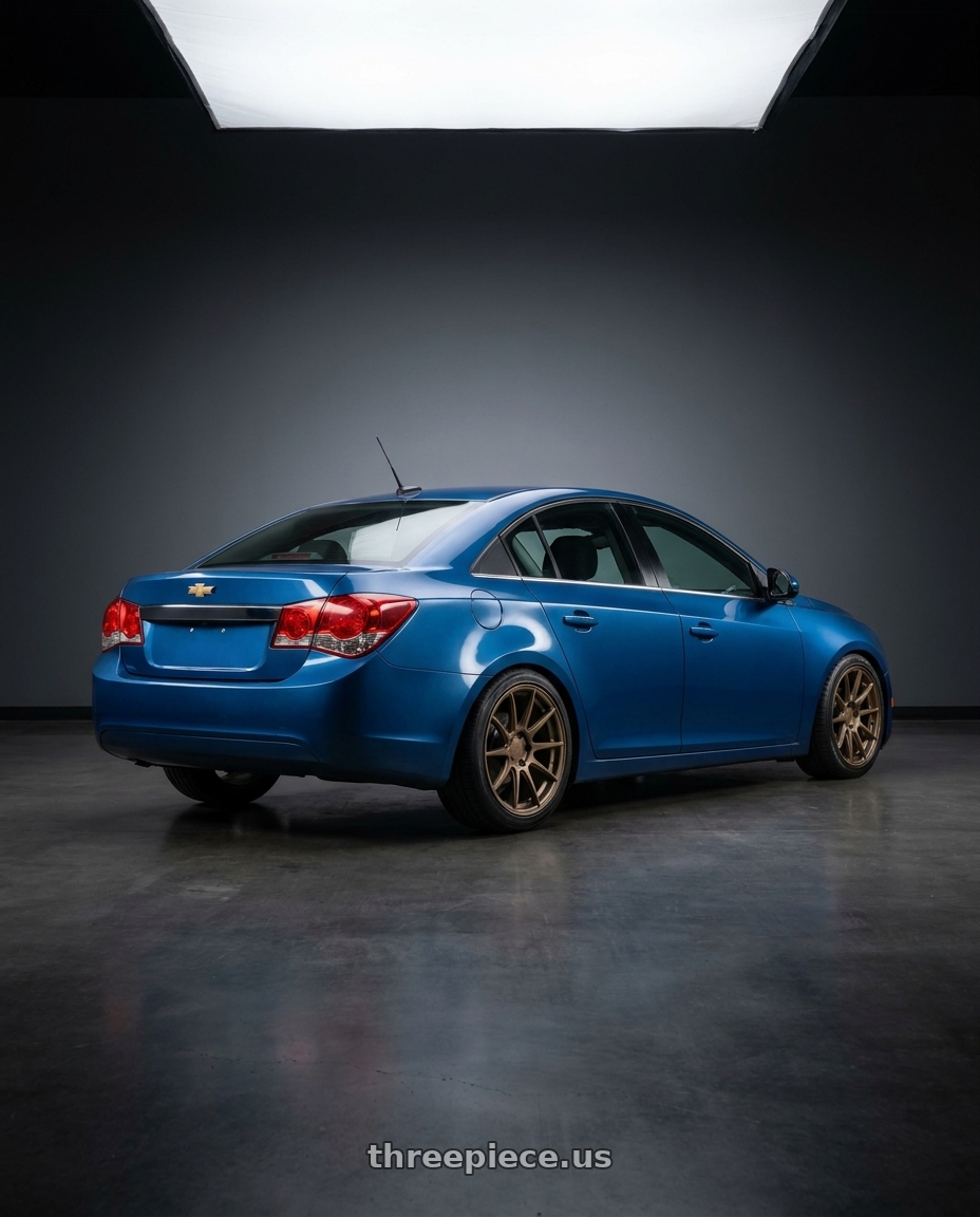 2012 Chevy Cruze with Petrol P4B 5X105 18X8 +40 MATTE BRONZE wheels rear three quarter view square tires