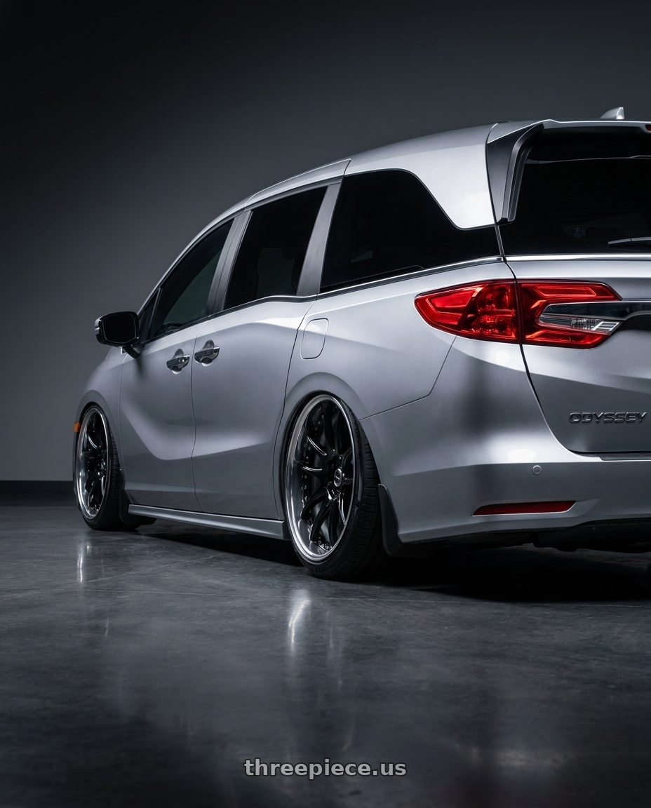 2024 Honda Odyssey  with Work Emotion Cr 3P 5x120 19x7.5+36 L Disk Gloss Black wheels rear three quarter view slight stretch tires