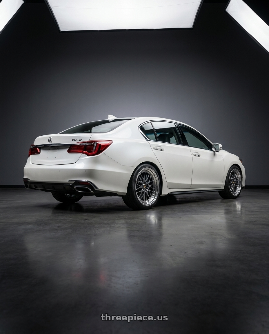 2018 Acura RLX Base with Work Vs-Xv 5x120 18x7.5+34 A Disk Brilliant Silver Black wheels rear three quarter view square tires