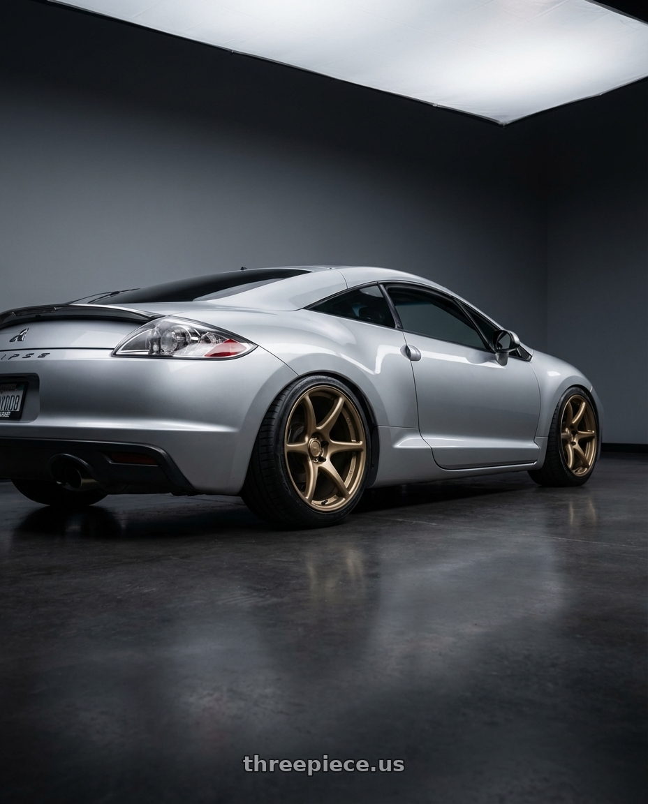 2010 Mitsubishi Eclipse with Kansei K11B Tandem 5x114.3 18x10.5 12 Bronze wheels rear three quarter view square tires