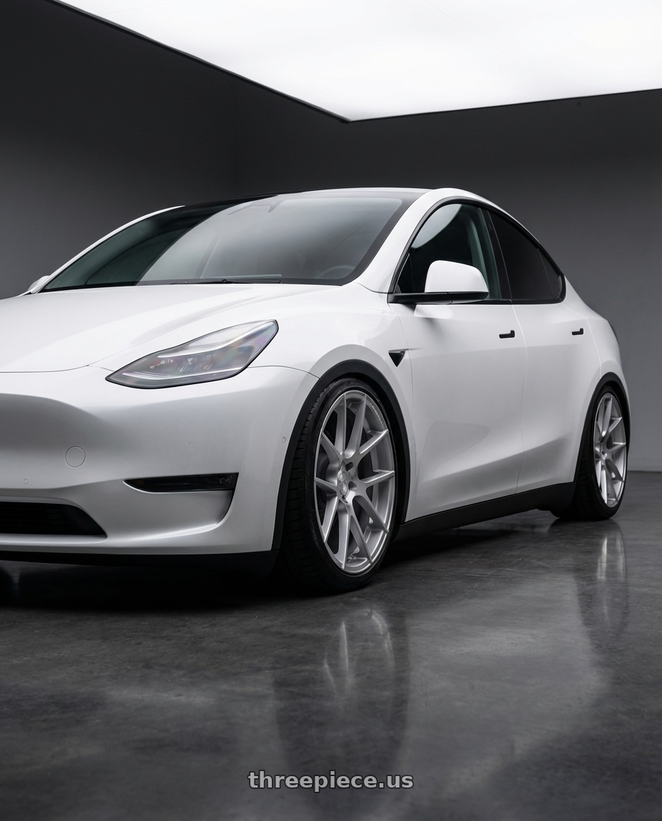 2024 Tesla Model Y with Avant Garde Wheels M510 5X114.3 20x8.5 +20 Satin Silver wheels