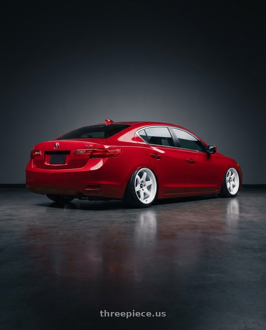 2012 Acura ILX with ESR Wheels APEX SERIES AP6 5x114.3 18x9.5 +35 Gloss White wheels rear three quarter view slight stretch tires