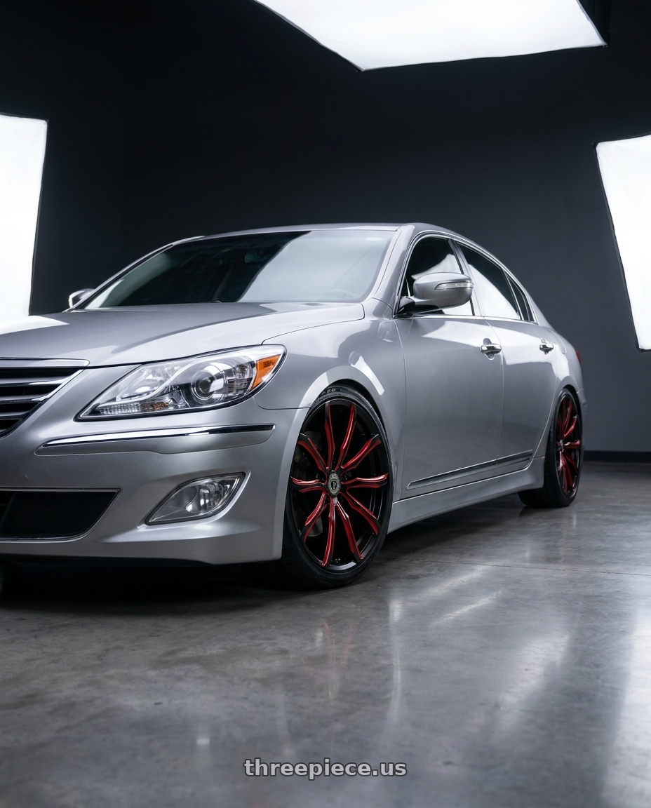 2013 Hyundai Genesis r spec with BORGHINI 32 5x114.3 22x8.5 +38 Black Red Milling wheels