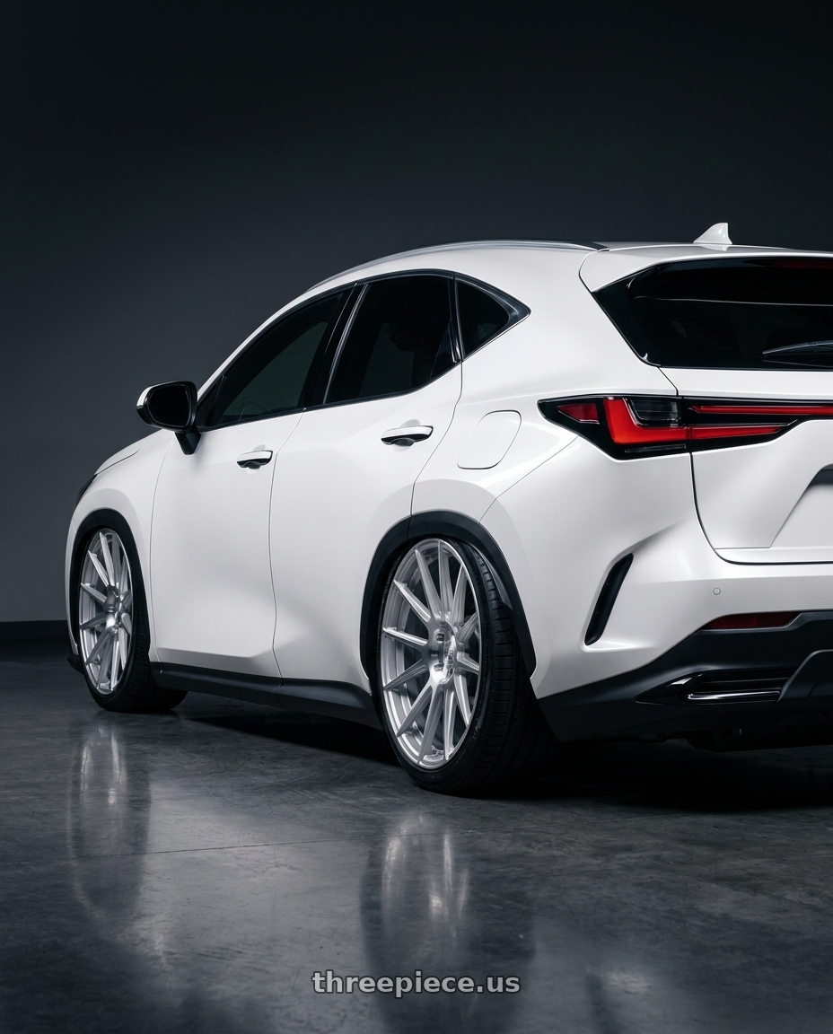 2023 Lexus NX200 with Avant Garde Wheels VANQUISH BLANK 20x9 +BLANK Silver Machine wheels rear three quarter view square tires