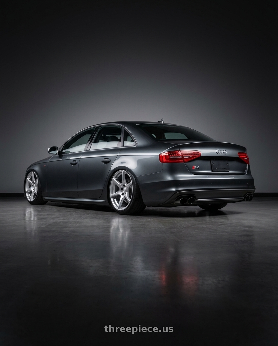 2015 Audi S4 B8.5 with Kansei K11S Tandem 5X112 19x9.5 22 Hyper Silver wheels rear three quarter view slight stretch tires