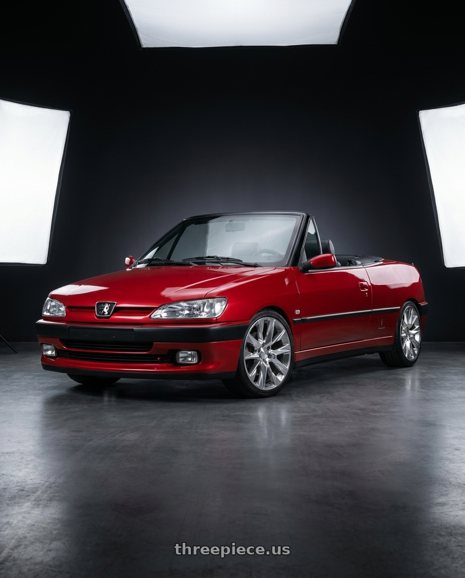 1997 Peugeot 306 Cabriolet (N3) Square fog lights , Diablo Red with OE Wheels CV26 6x139.7 20x9+28 Polished wheels