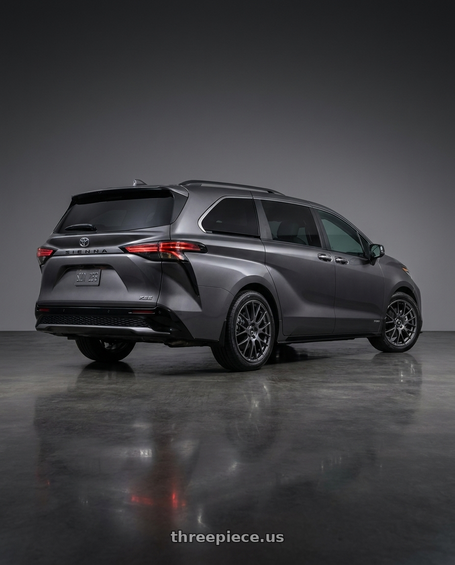 2026 toyota sienna xse with Ssr Gtv04 5x114.3 18×8.5x8.5+38  METALLIC GRAY wheels rear three quarter view square tires
