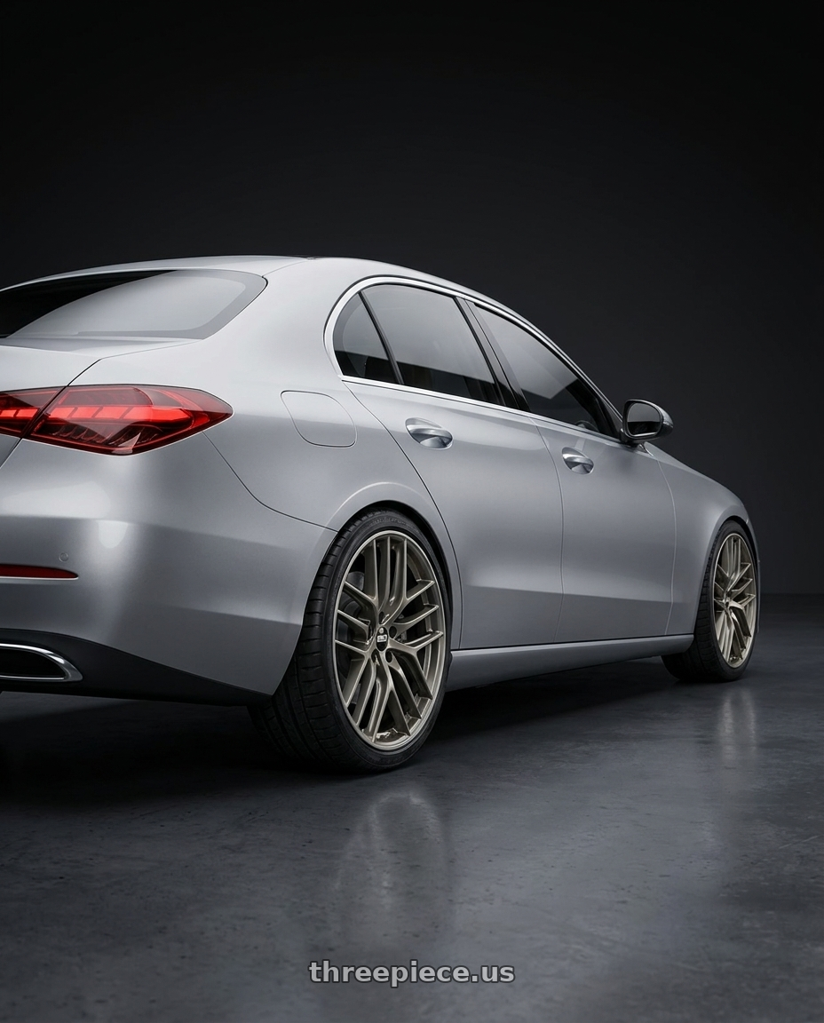 2022 Mercedes-Benz C-Class W206 with BBS CC-R 5x112 19x8.0+44 Satin Platinum wheels rear three quarter view square tires