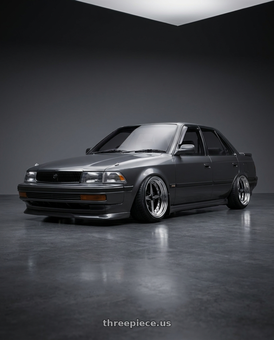 1993 toyota corona 灰色 with Equip 01 Black Polish 4x100 15x12 -18 wheels