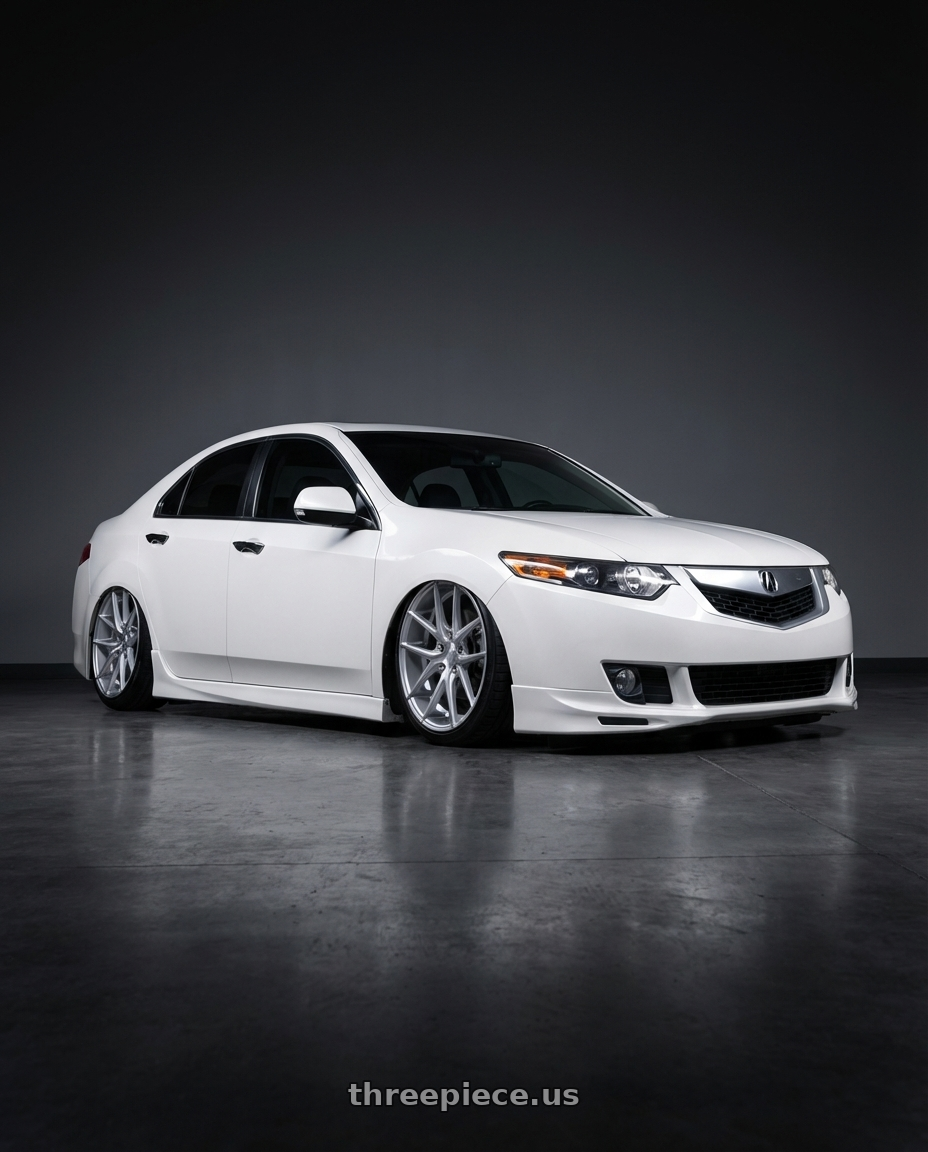 2013 Acura TSX with Niche 1PC M131 TARGA 5X114.3 19X8.5 +35 GLOSS SILVER MACHINED wheels front three quarter view stanced stance