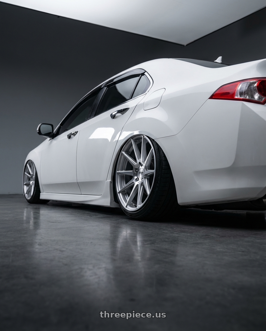 2013 Acura TSX with Niche 1PC M131 TARGA 5X114.3 19X8.5 +35 GLOSS SILVER MACHINED wheels rear three quarter view slight stretch tires