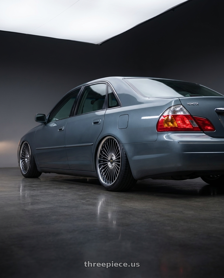 2004 toyota avaloin xls grey blue with Work Emitz Black Polish 5x100 19x7.5 +45 wheels rear three quarter view slight stretch tires