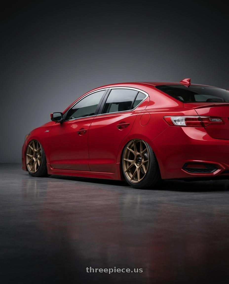 2012 Acura ILX with Konig Ampliform 5x114.3 18x9.5+25 Gloss Bronze wheels rear three quarter view slight stretch tires