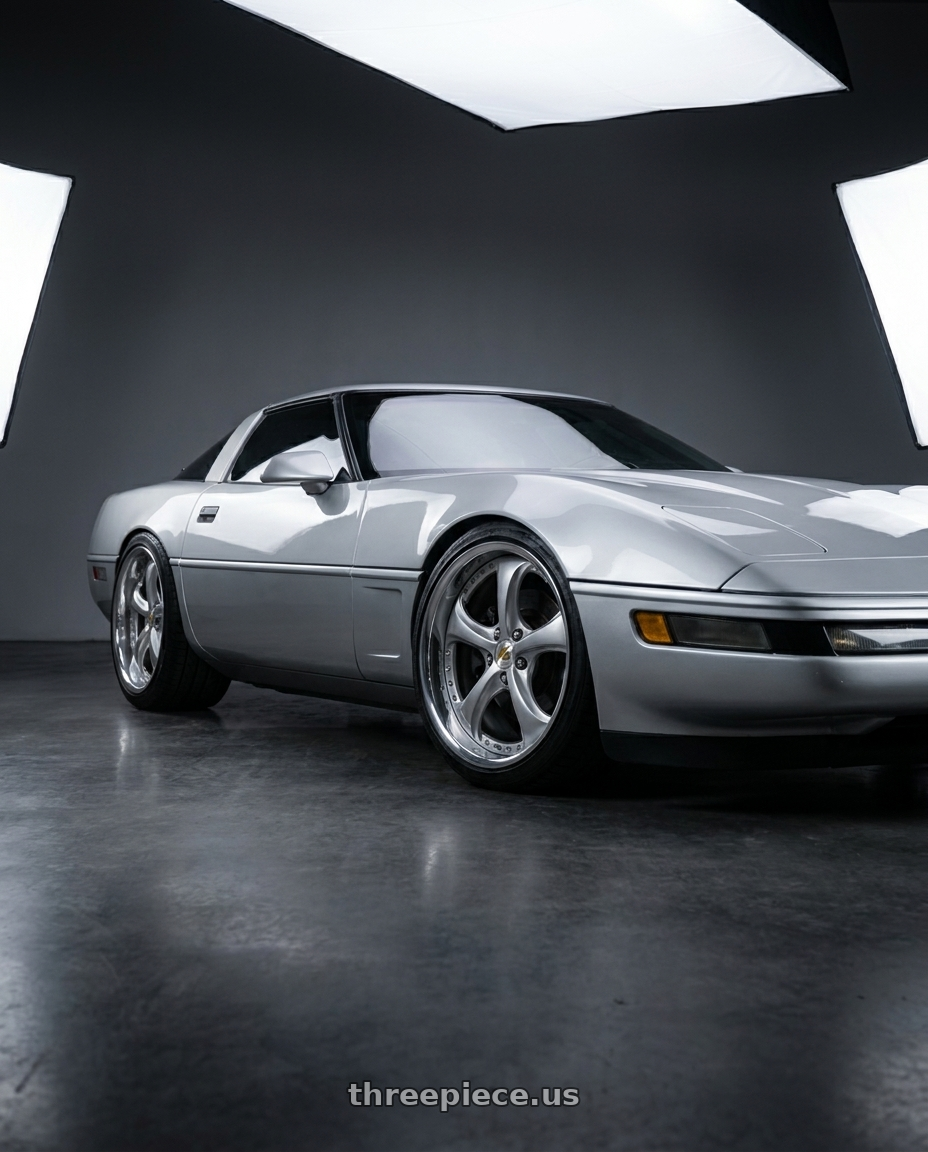 1996 Chevrolet corvette with Work Wheels VS-KF 5x120.65 19x13+15 Light Grey Silver A Disk FULL REVERSE wheels