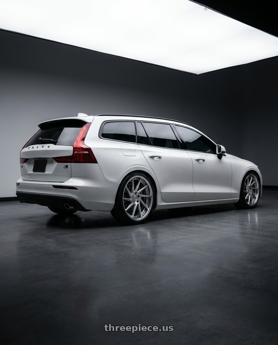 2020 Volvo V60 Momentum  with Work Gnosis Cvs 5x108 21x8.5+45 A Disk Composite Buffed And Brushed wheels rear three quarter view square tires
