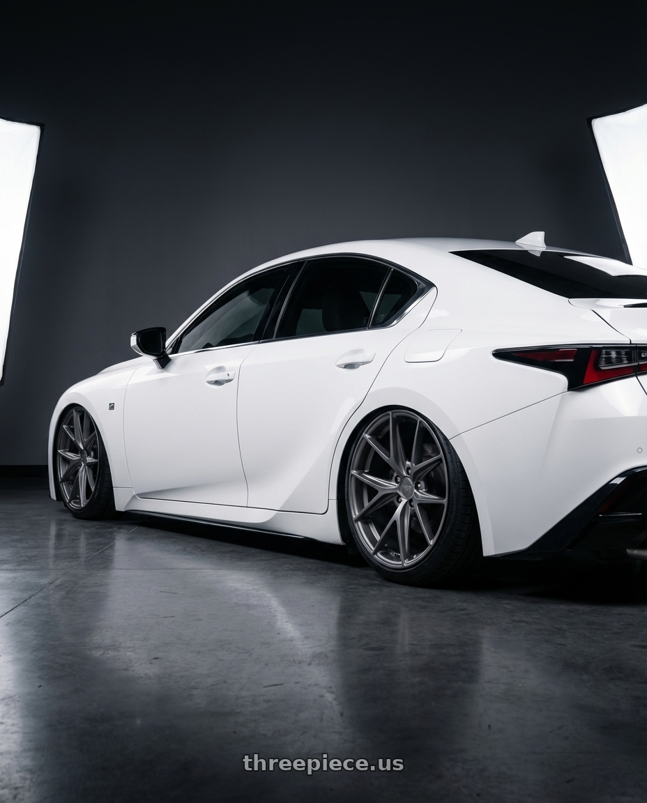 2024 Lexus IS 350 with Niche 1PC M116 MISANO 5X114.3 19X8.5 +33 MATTE GUN METAL wheels rear three quarter view slight stretch tires