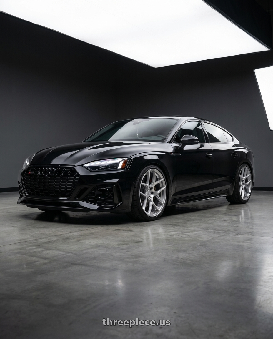 2022 Audi RS5 with Aodhan AFF2 5x112 20x10.5+35 Gloss Silver Machined Face wheels front three quarter view lowered stance