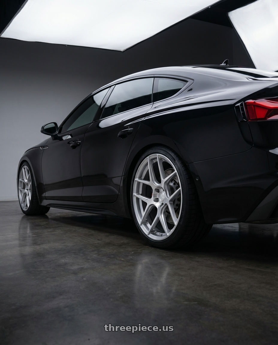 2022 Audi RS5 with Aodhan AFF2 5x112 20x10.5+35 Gloss Silver Machined Face wheels rear three quarter view square tires