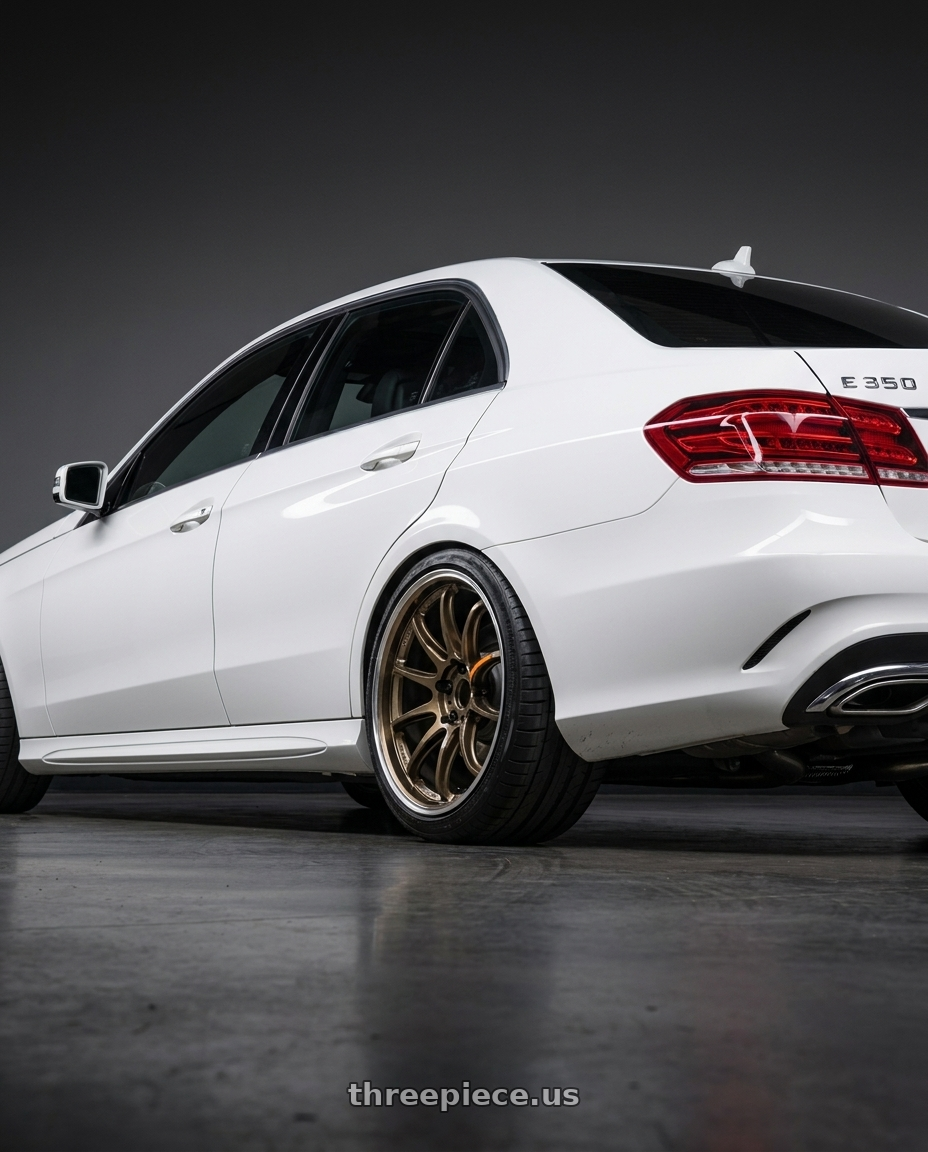 2016 Mercedes Benz e350  with Work Emotion Zr10 5x112 19x9.5 +38 Titanium Diamond Lip Cut wheels rear three quarter view slight stretch tires
