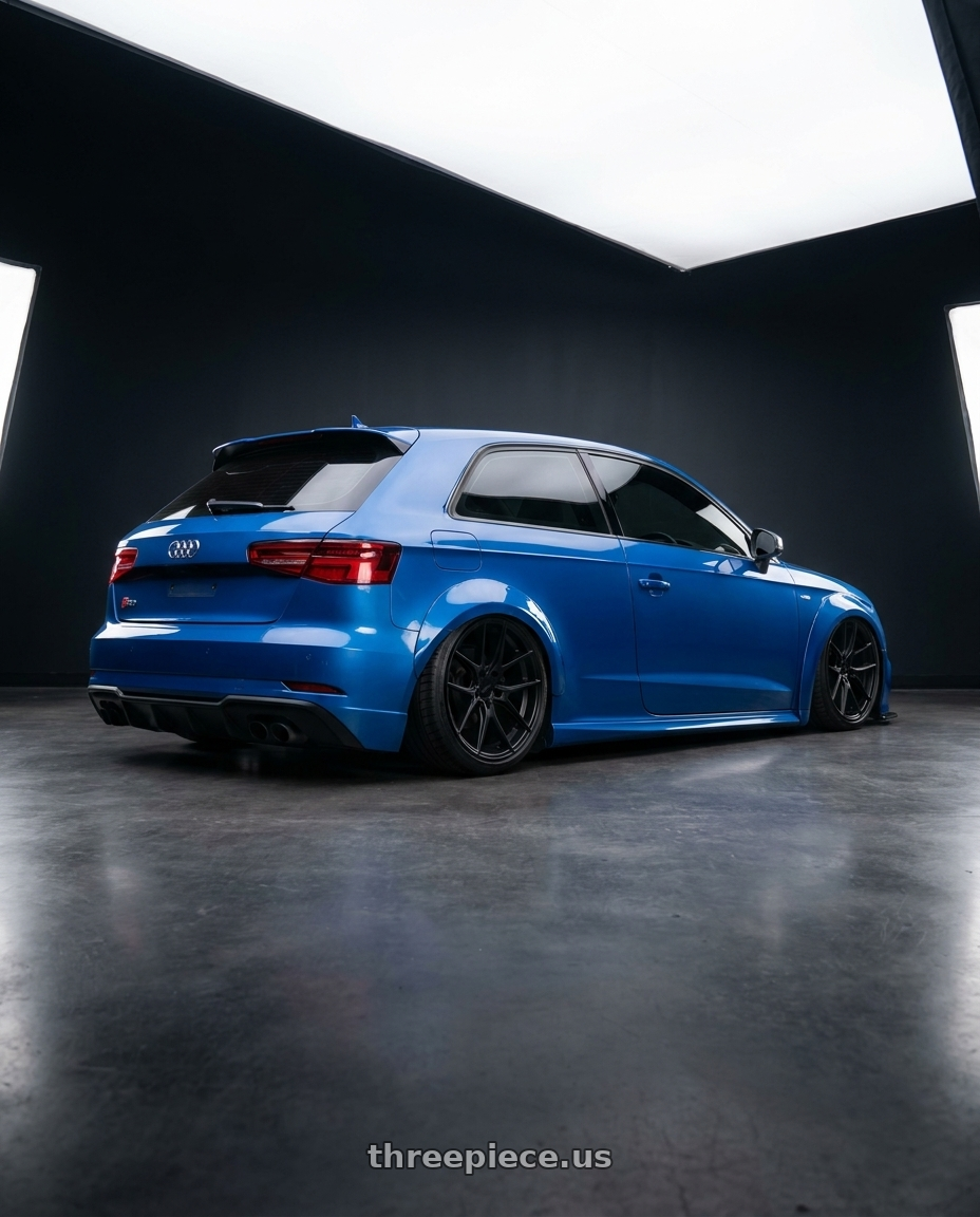 2019 Audi S3 8V with Niche 1PC M117 MISANO 5X112 19X8.5 +34 MATTE BLACK wheels rear three quarter view slight stretch tires