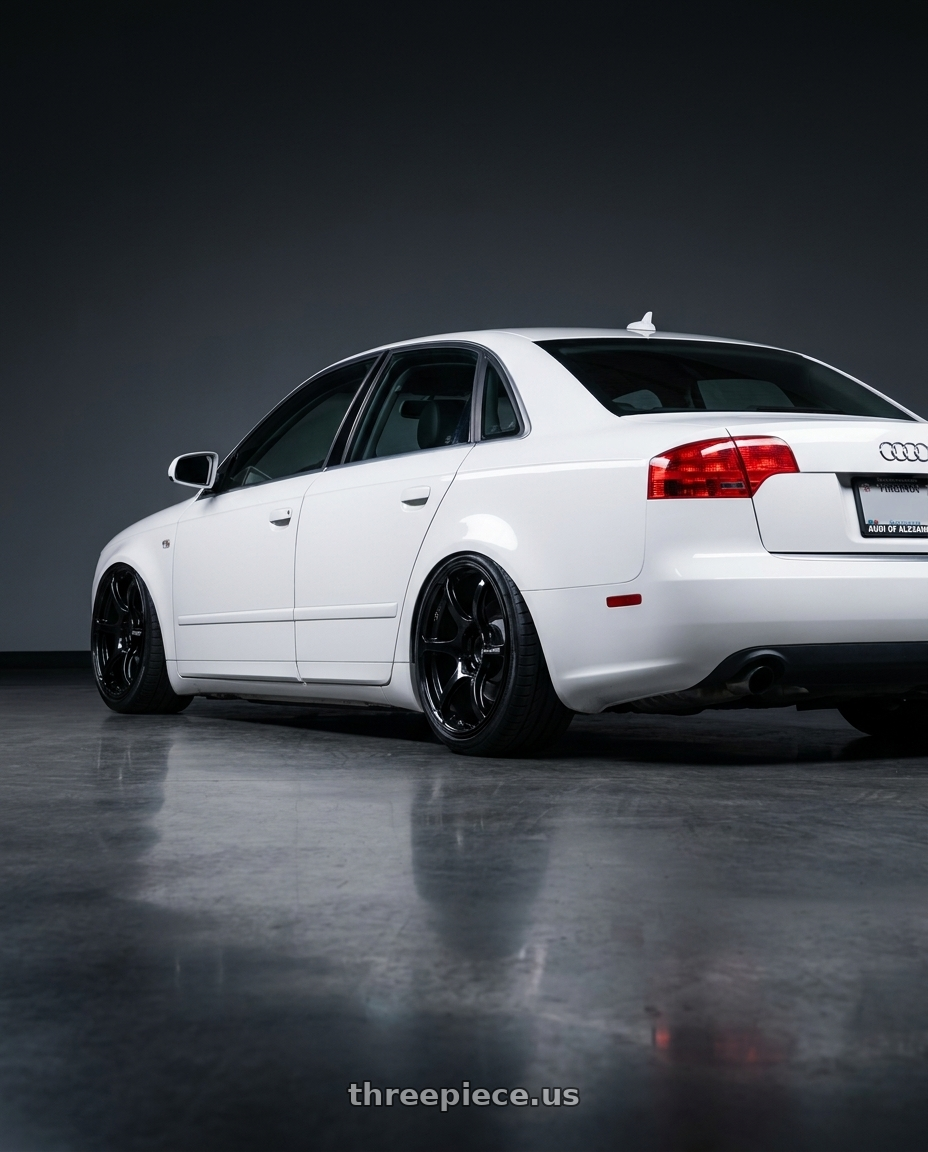 2010 Audi A4 B7 with Advan RGIII 5x112 19x8.5+45 Gloss Black wheels rear three quarter view slight stretch tires