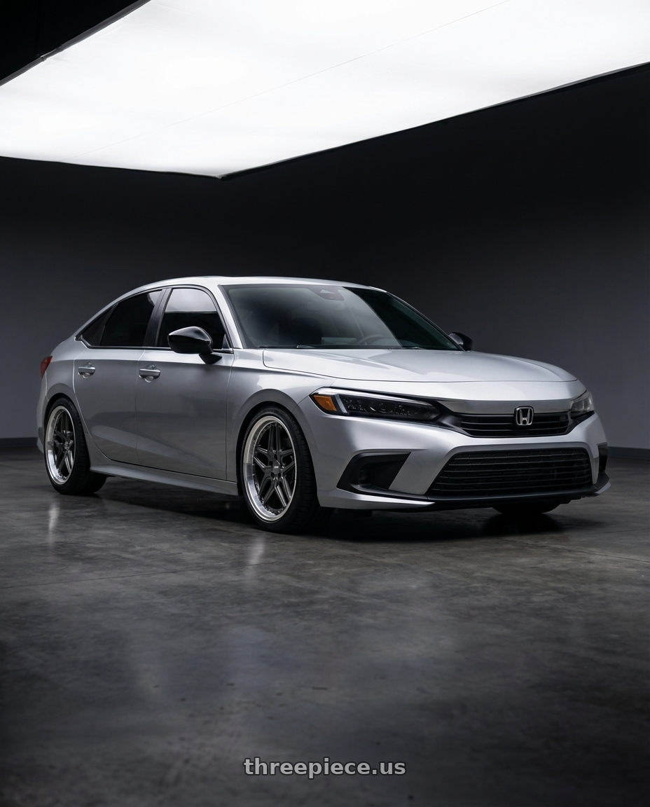 2024 Honda civic sport  with ESR Wheels CS SERIES CS15 5x100 18x8.5 +30 Gloss Graphite wheels front three quarter view lowered stance