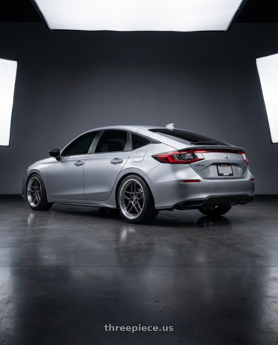 2024 Honda civic sport  with ESR Wheels CS SERIES CS15 5x100 18x8.5 +30 Gloss Graphite wheels rear three quarter view square tires