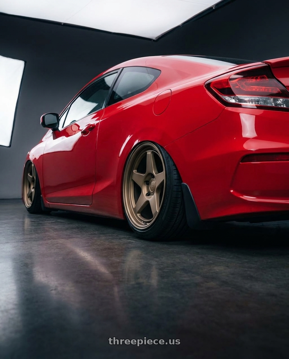 2011 Honda Civic Si with Kansei K12B KNP 5x114.3 18x9.5 22 Bronze wheels rear three quarter view slight stretch tires