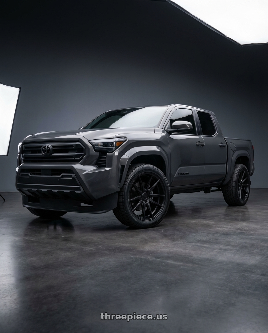 2024 Toyota Tacoma sr trim underground  with Asanti Black ABL-15 APOLLO 5X115 22X9 +15 SATIN BLACK MILLED wheels front three quarter view stock stance