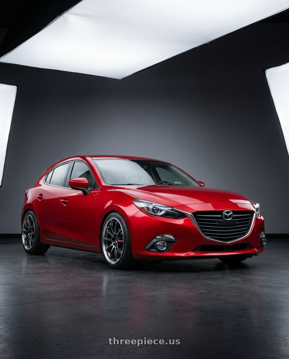 2014 Mazda 3 with Work Emotion Zr10 5x120 18x9.5 +38 Glim Black Diamond Rim cut wheels