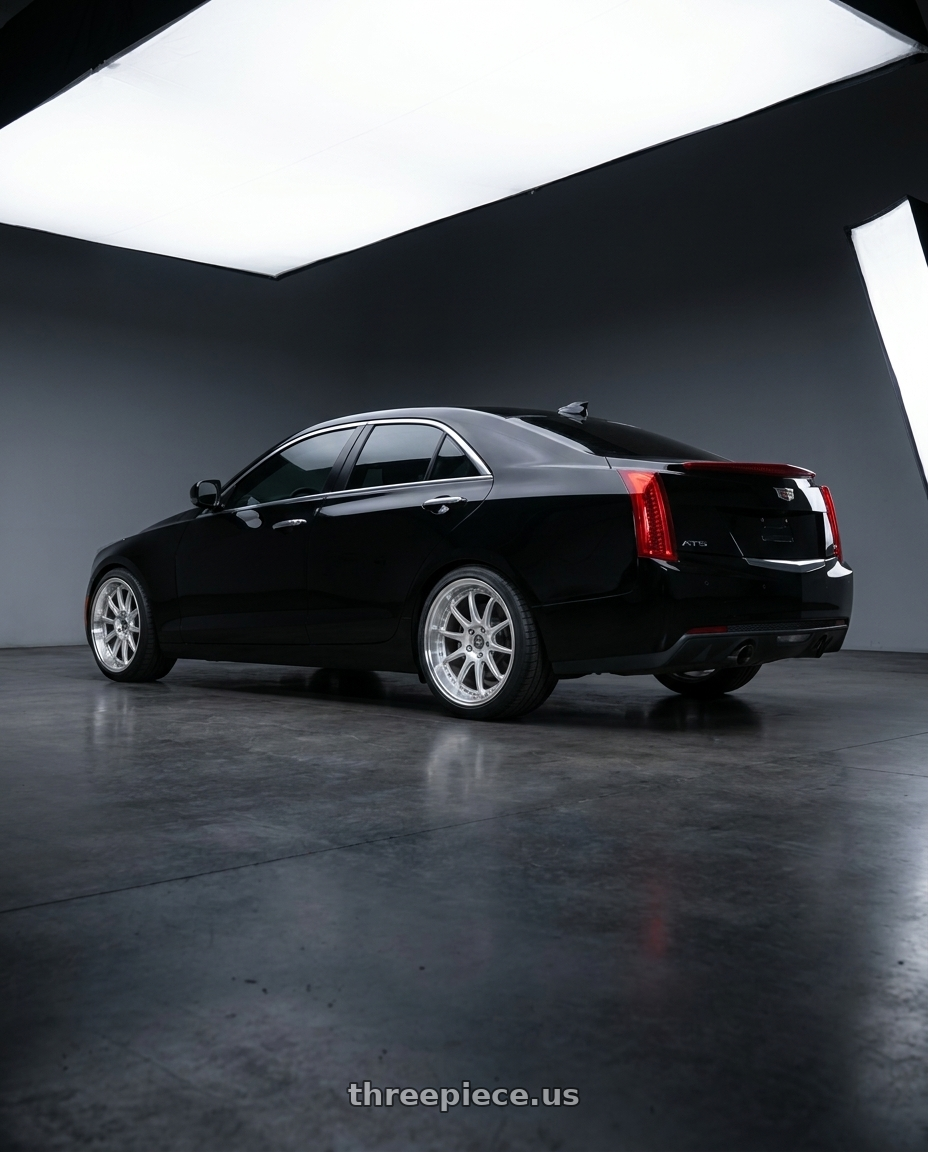 2014 Cadillac ATS Luxury with ESR Wheels CS12 5x115 19x8.5 +35 Hyper Silver wheels rear three quarter view square tires