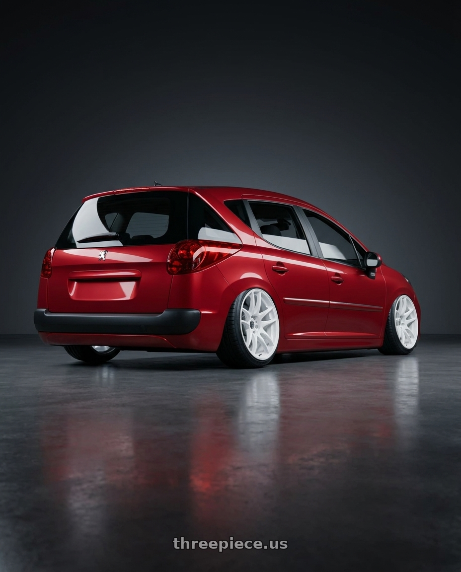2010 Peugeot 207 SW with Work Emotion CR Kiwami wheels rear three quarter view slight stretch tires