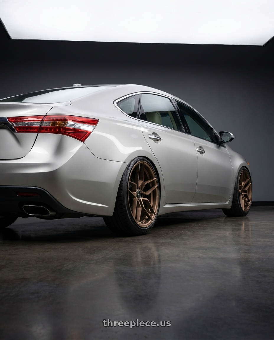 2013 toyota avalon with Vors LP1 5x114.3 18x9.5  +35 Bronze wheels rear three quarter view extreme stretch tires