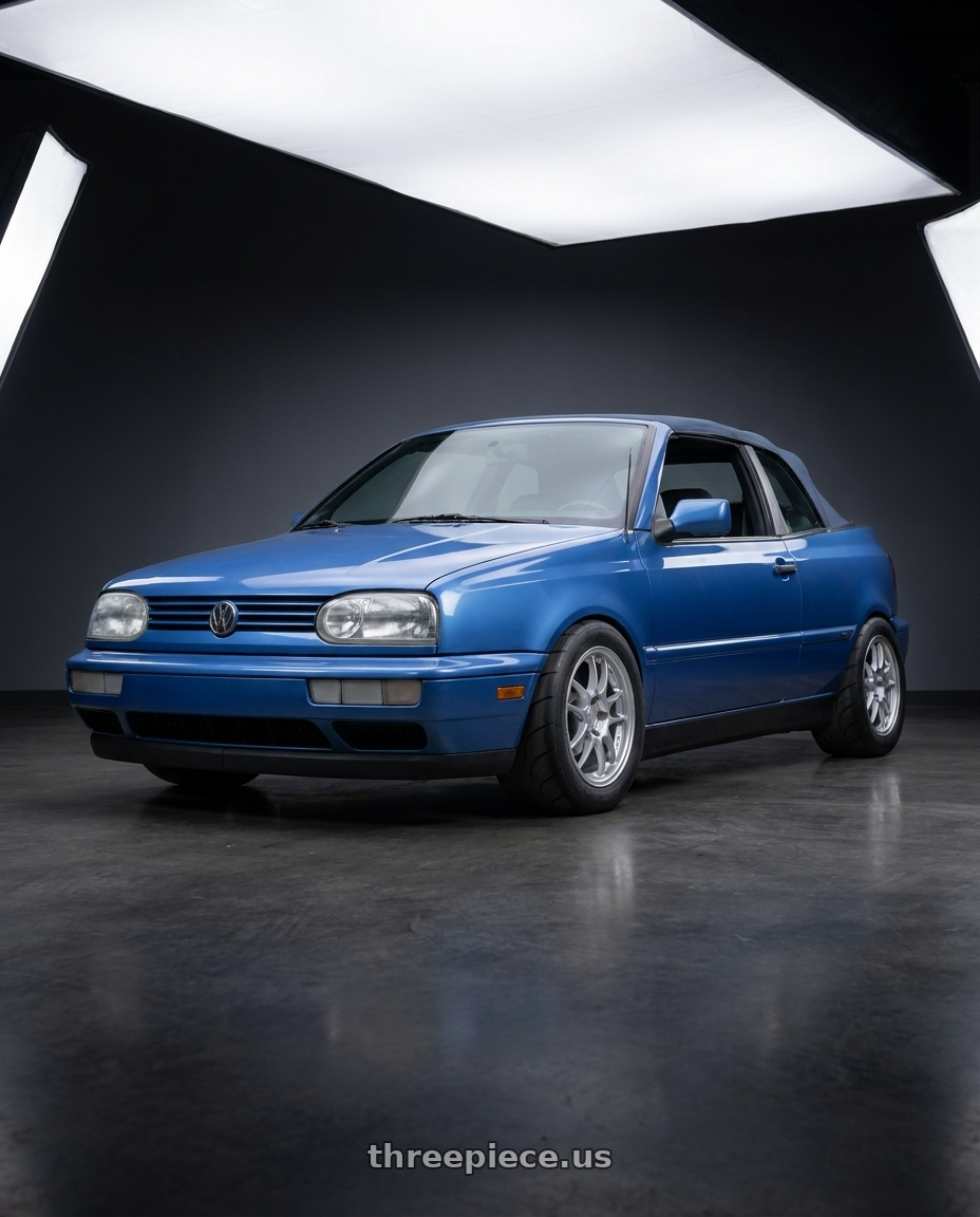 1998 vw cabrio blue with Enkei PF01 4x100 15x7+35 Silver wheels