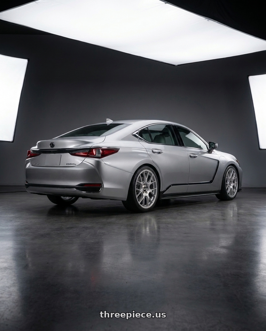 2027 LEXUS ES500e with MV Forged MVF40 blank 22x9 BLANK Diamond Silver wheels rear three quarter view slight stretch tires
