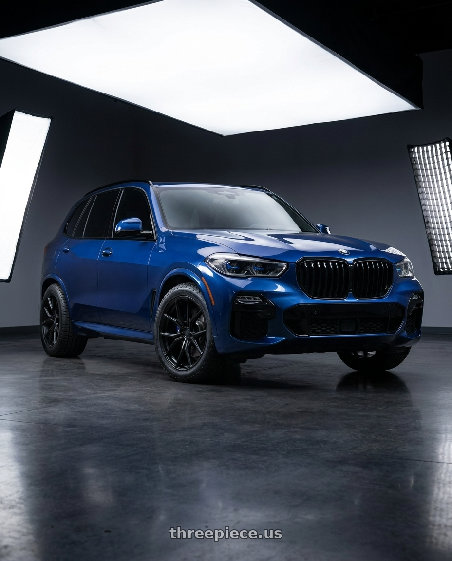 2023 bmw x5 blue with Aodhan AFF1 5x114.3 20x10.5+45 Matte Black wheels