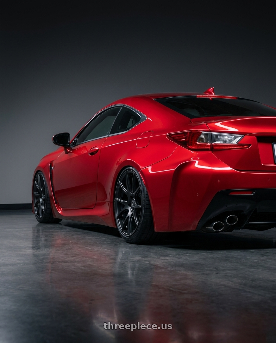 2018 Lexus RC F with Forgestar CF5V 5x114.3 19x9 +35 Satin Black wheels rear three quarter view slight stretch tires