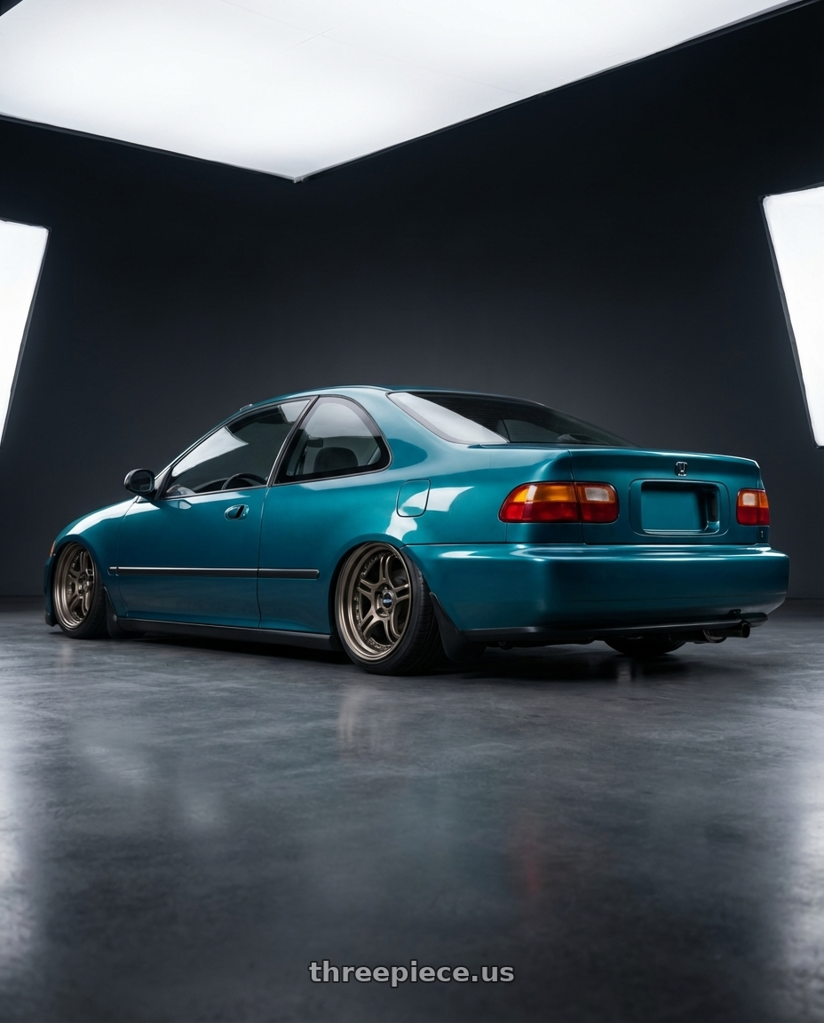 Honda Civic v coupe 1995 with SSR Professor SPX STD 4X100 16X7+32 SL Disk High Metal Bronze wheels rear three quarter view square tires