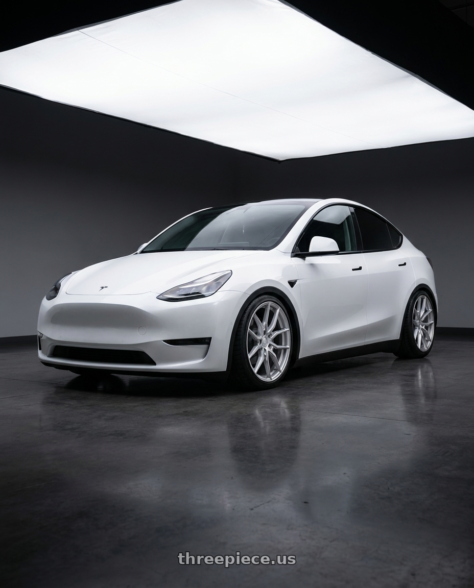 2024 Tesla Model Y with Aodhan AFF1 5x114.3 20x9+32 Gloss Silver Machined Face wheels