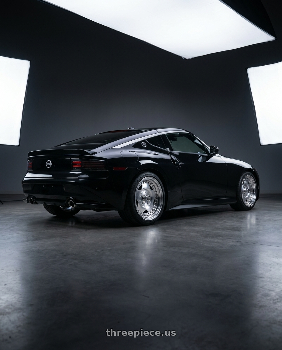2024 Nissan Z Sport  with Center Line Convo Pro 2.0 5X114.3 15x7 -6 Polished wheels rear three quarter view square tires