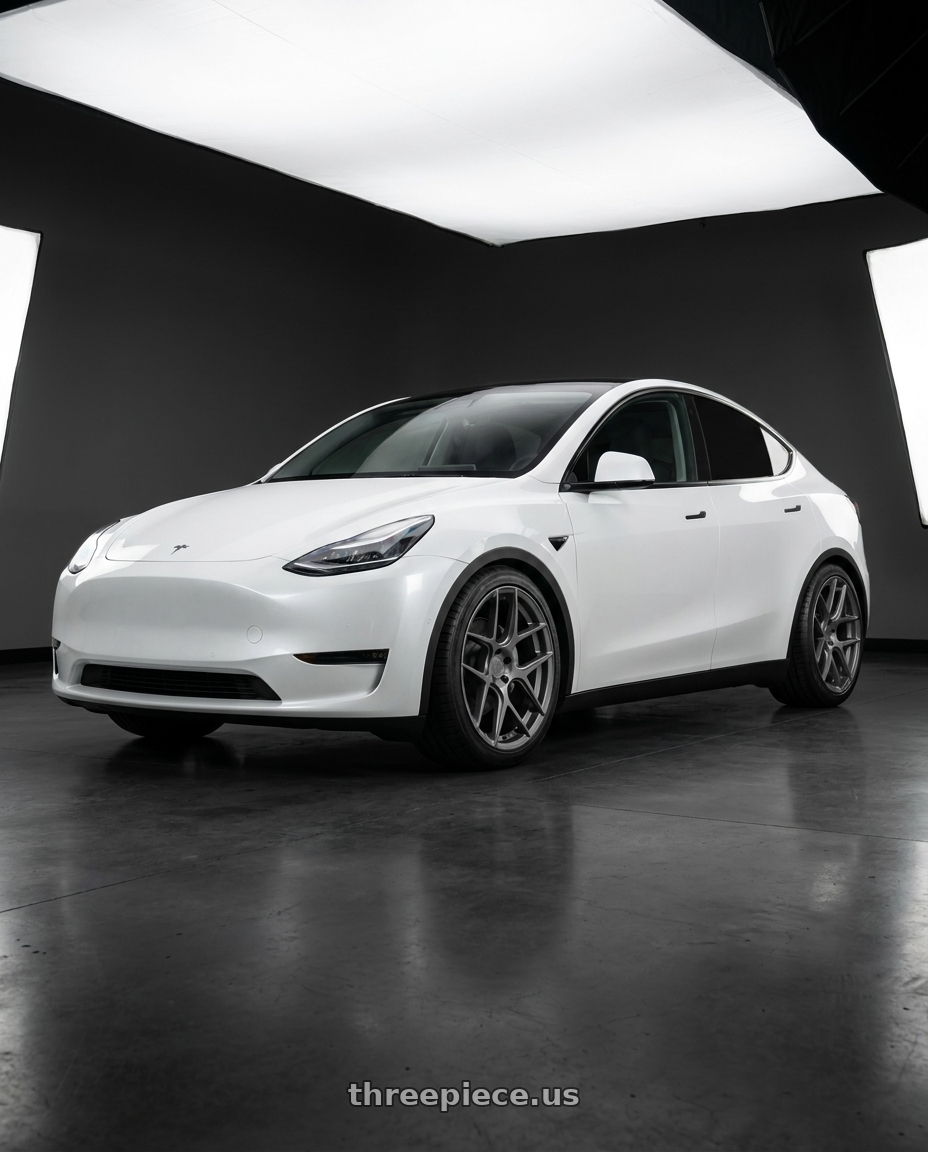 2024 Tesla Model Y with Aodhan AFF2 5x114.3 20x9+32 Matte Gray wheels