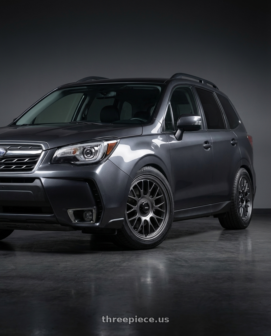 2017 Subaru Forester XT Dark Metallic Grey with Konig MRK1 5X114.3 19x9.5+40 Hyper Carbon - Gloss Black Gear Cap/Logo/Cover Plate wheels