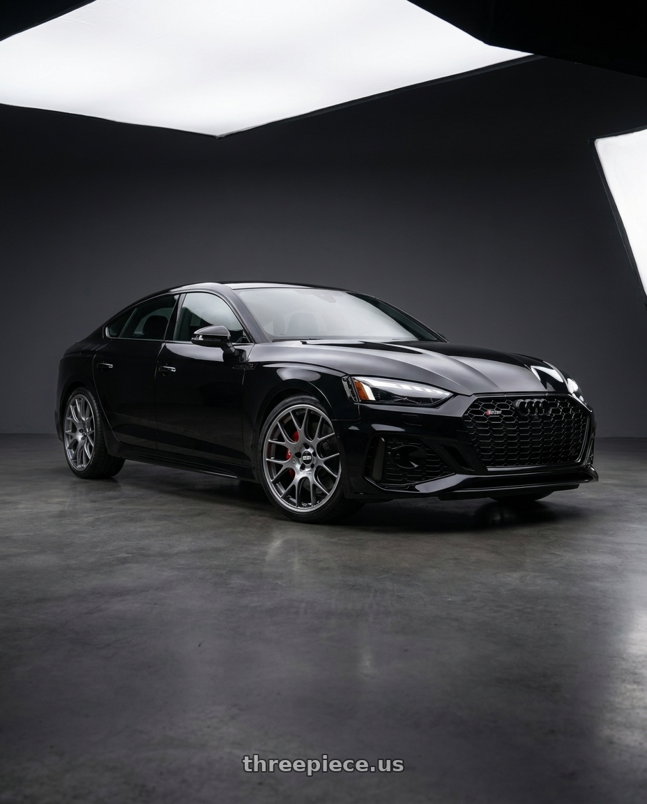 2024 Audi RS5 Sportback Comp black exterior with BBS CH-R 5x112 20x10.5 +25 Satin Titanium Polished Rim Protector wheels