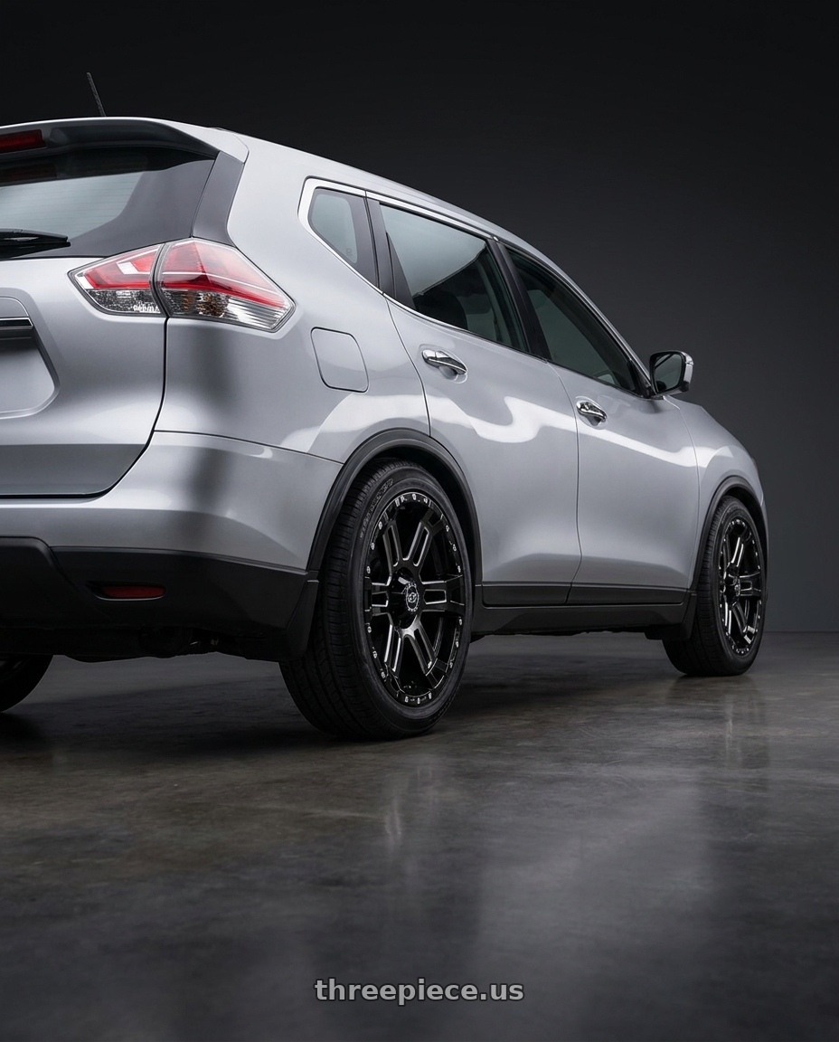 2016 Nissan Xtrail with Enkei Commander 5x150 18x8.5+25 Black Machined wheels rear three quarter view square tires